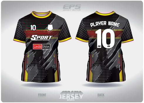 EPS jersey sports shirt .Mix yellow red on black paint pattern design, illustration, textile background for round neck sports t-shirt, football jersey shirt vector