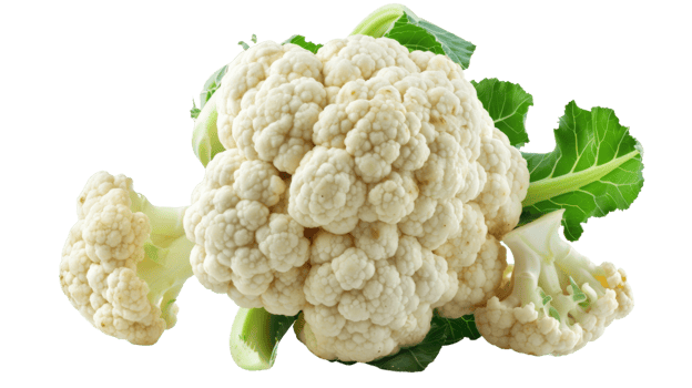 A close-up of a complete, organic cauliflower on the transparent background, Format png