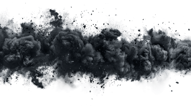 Explosion border with dark smoke on the transparent background, Format png