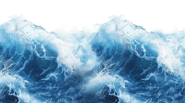 Blue water wave illustration on the transparent background, Format png