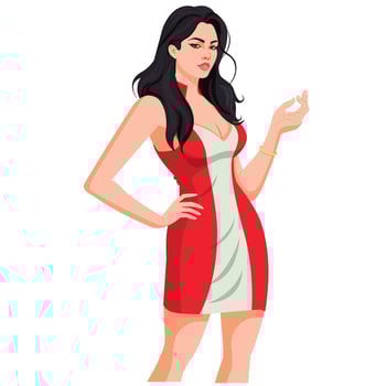 Young girl wearing red modern dress vector