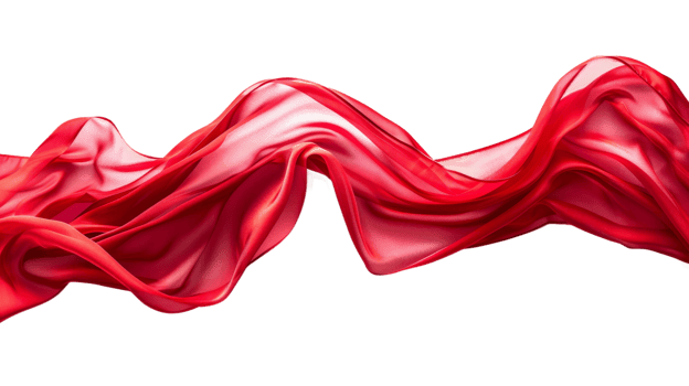 Flying red silk fabric on the transparent background, Format png