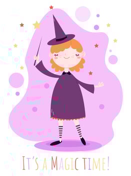 cute children's magic poster with a funny witch vector