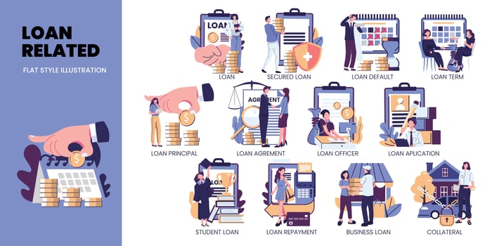 loan realated set flat style illustration design vector