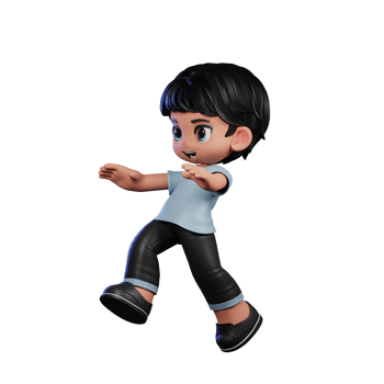 3d Cartoon Boy with Black Hair and Blue shirt running Doing Jump Pose png