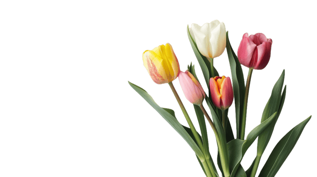Minimalist bouquet of tulips in soft pastel on the transparent background, Format png