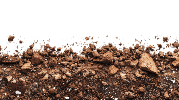 Soil border from a lateral perspective on the transparent background, Format png
