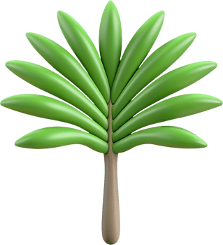 3D Cartoon Plant Leaves Set - Isolated Green Foliage for Design, Game Assets, and Illustrations. 3D Cartoon Summer Tropical Nature Icon Set - Isolated Clipart on Transparent Background png