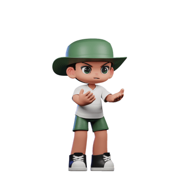 3d Cartoon Character in a Green Hat and White Shirt Angry Pose png