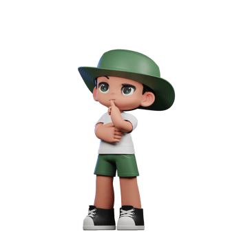 3d Cartoon Character in a Green Hat and White Shirt Thinking Deeply Pose png