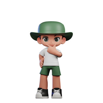 3d Cartoon Character in a Green Hat and White Shirt Curious Pose png