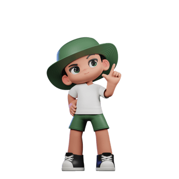 3d Cartoon Character in a Green Hat and White Shirt Having Idea Pose png