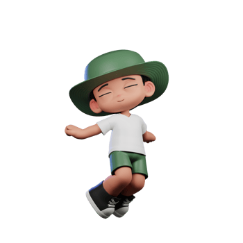 3d Cartoon Character in a Green Hat and White Shirt Jumping Air Pose png