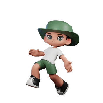 3d Cartoon Character in a Green Hat and White Shirt Happy Jumping Pose png