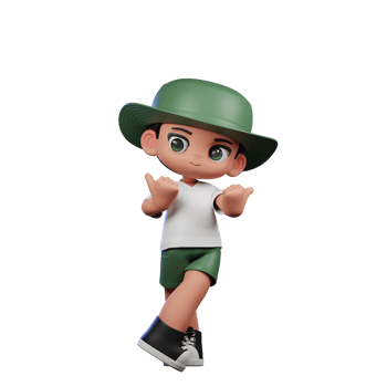 3d Cartoon Character in a Green Hat and White Shirt Pointing at Side Pose png
