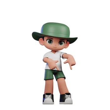 3d Cartoon Character in a Green Hat and White Shirt Pointing Down Pose png