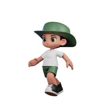 3d Cartoon Character in a Green Hat and White Shirt Running Pose png