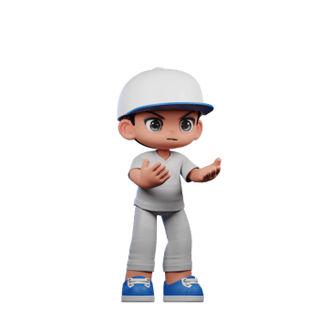 3d Cartoon Boy with a Baseball Cap and Gray Pants Angry Pose png