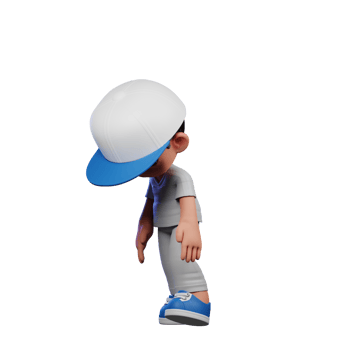 3d Cartoon Boy with a Baseball Cap and Gray Pants Tired Walk Pose png