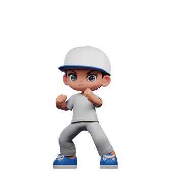 3d Cartoon Boy with a Baseball Cap and Gray Pants Ready Fight Pose png