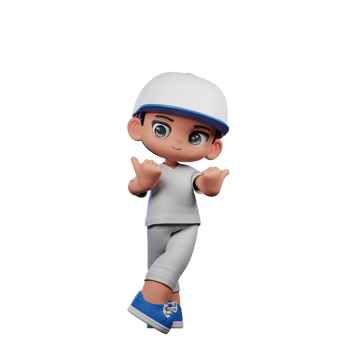 3d Cartoon Boy with a Baseball Cap and Gray Pants Pointing at Side Pose png