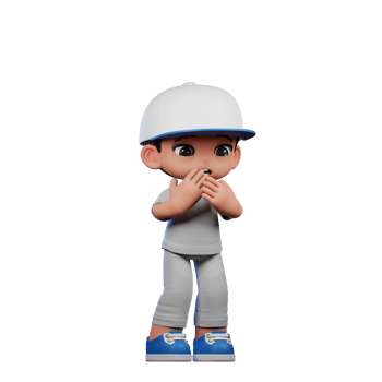 3d Cartoon Boy with a Baseball Cap and Gray Pants Afraid Pose png