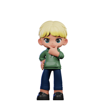 3d Cartoon Character with Blonde Hair Curious Pose png