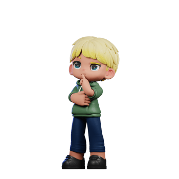 3d Cartoon Character with Blonde Hair Thinking Deeply Pose png