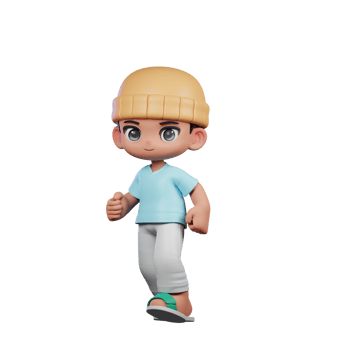 3d Cartoon Character with a Blue Shirt and White Pants Walking Pose png