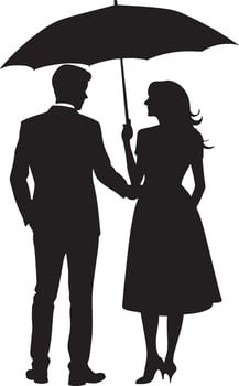 couple with umbrella illustration black and white vector