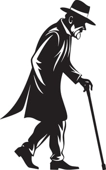 Old man walking and relying on a cane set against a white background vector