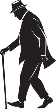 Old man walking and relying on a cane set against a white background vector