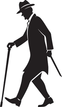 Old man walking and relying on a cane set against a white background vector