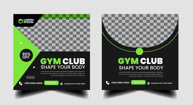 Fitness gym Social Media poster Web banner Template with green Sport banner design for Health club vector