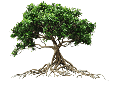 A large tree with a thick trunk and many branches png