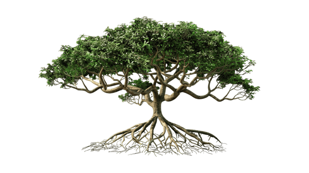 A large tree with a thick trunk and many branches png