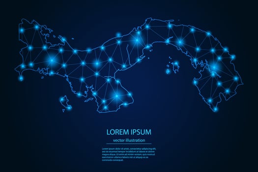 Abstract image Panama map - With Blue Glow Dots And Lines On Dark Gradient Background, 3D Mesh Polygon Network Connection. vector