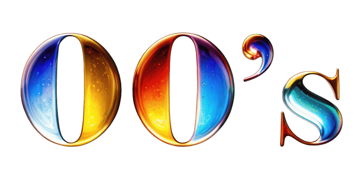 Shiny holographic inscription 00s isolated on a transparent background. Chrome element, neon shades, Y2K style. png