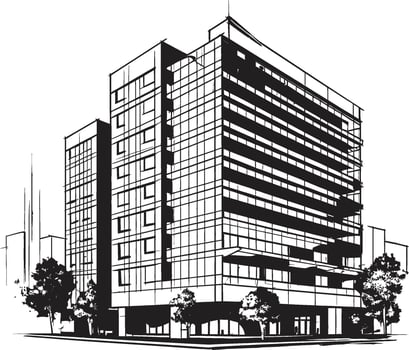 Noir High Rise Sketch Black Multifloor Building Icon Midnight Mixed Use Masterplan Building Sketch in Black vector