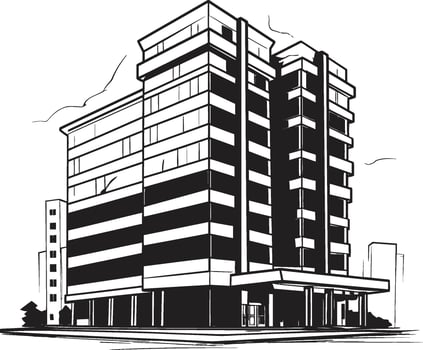 Ebony Urban Skyline Building in Black Charcoal Apartment Complex Black Multifloor Sketch vector