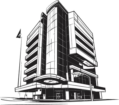 Noir Residential Tower Building Design in Black Midnight Commercial Concept Black Multifloor Sketch vector