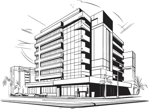 Ebony High Rise Design Building in Black Charcoal Mixed Use Concept Black Multifloor Sketch vector