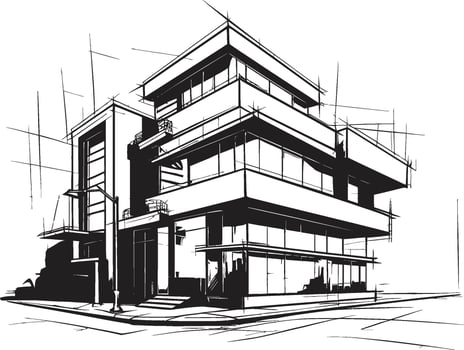 Monochrome Office Block Outline Multifloor Building in Black Charcoal Skyscraper Silhouette Black Multifloor Building Icon vector