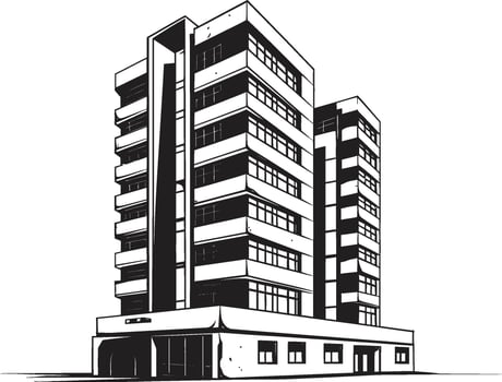 Ebony Office Tower Design Black Multifloor Building Sketch Charcoal Corporate Complex Building Design in Noir vector