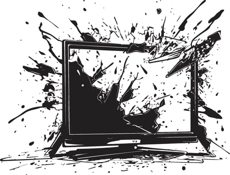 Shattered Signals Black Element of Broken Television Design Broken Broadcast Graphic of Shattered TV in Black vector