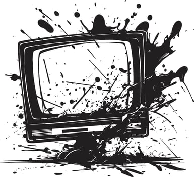Fragmented Flatscreen Black of Smashed Television Cracked Console Icon of Broken TV Screen vector
