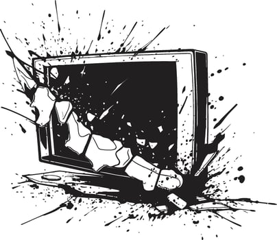 Splintered Screen Black Icon of Broken Television Fractured Flatpanel Graphic of Smashed TV in Black vector