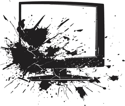 Tattered Tube Illustration of Shattered Television Splintered Screen Black Icon of Broken Television vector