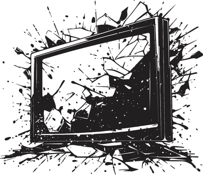 Cracked Console Graphic of Broken TV in Noir Demolished Display Black Element of Shattered Television Set vector