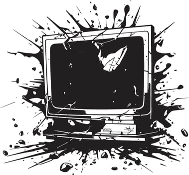 Fragmented Flatscreen Graphic of Smashed TV Cracked Console Black of Broken Television vector